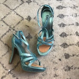 Worn ONCE Glitter Turquoise Heels!